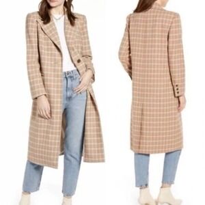 Something Navy Plaid Wool Long Coat (medium) brown & blue plaid